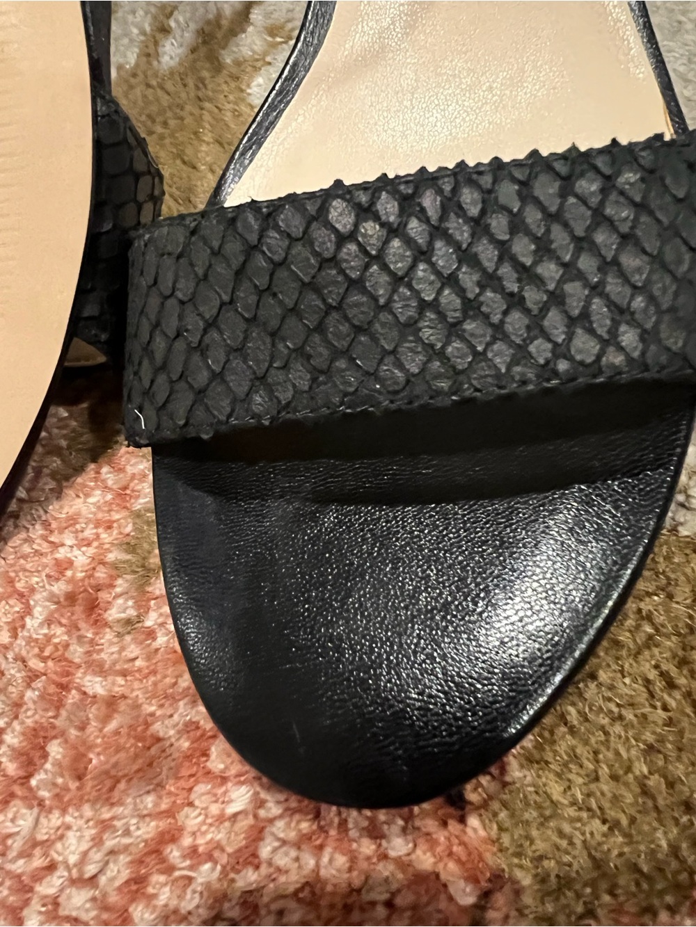 Nine West Leisa Black Snake Embossed Kitten Heel Sandals - Size 7.5